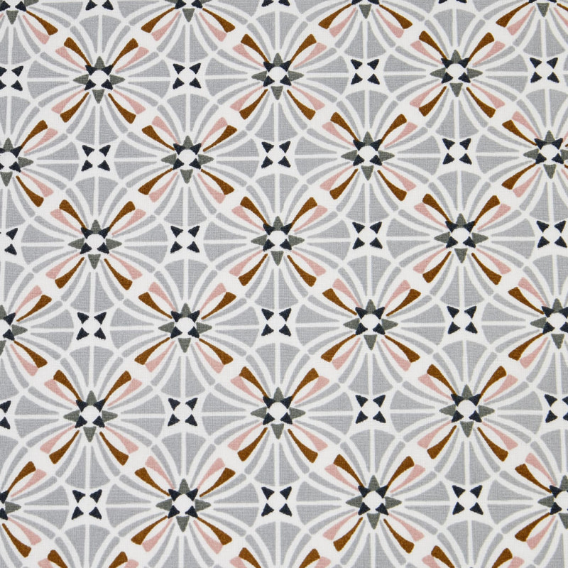 Printed Cotton CAPUCINE Gray / Leather